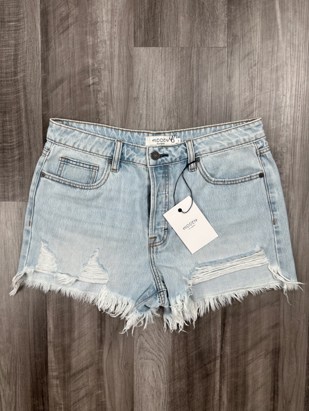 Hidden Light Blue Distressed Denim Jean Shorts